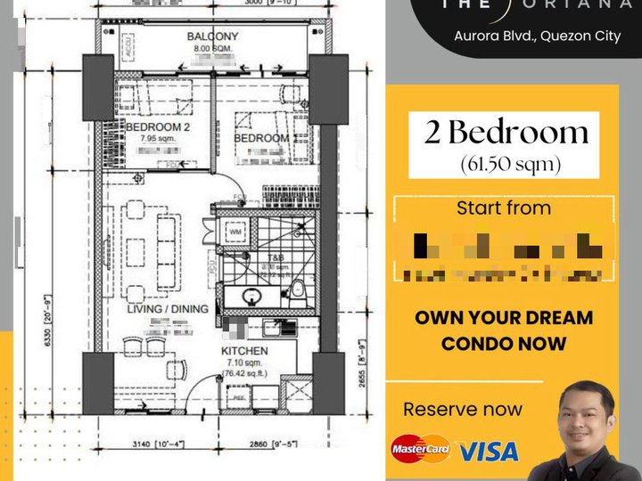 Pre-selling 61.50sqm 2 Bedroom Residential condo for sale in Quezon City