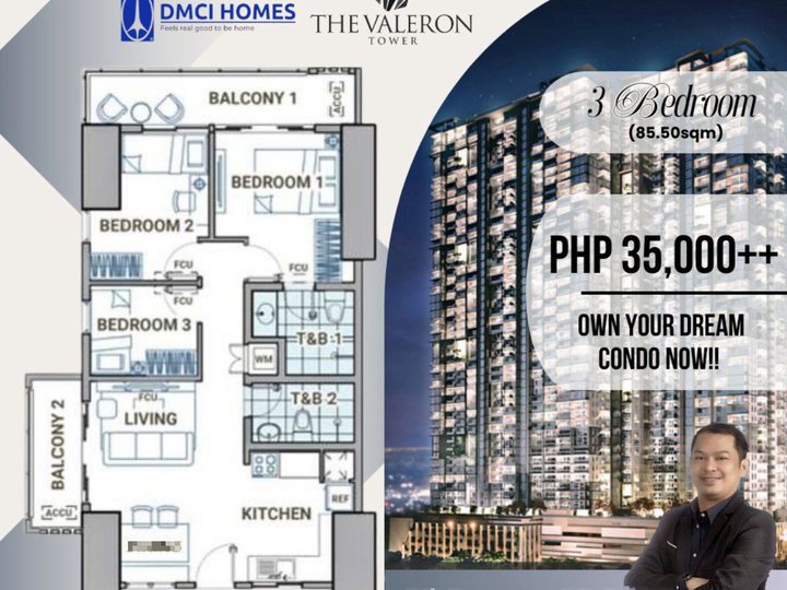 85.50sqm 3 Bedroom Residential Condo for sale in Pasig City