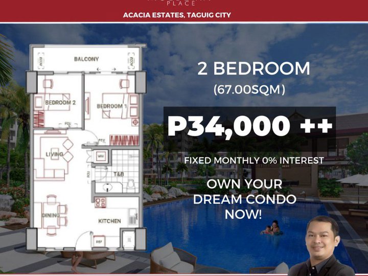 67.00sqm Mulberry Place Phase II 2 Bedroom Residential condo for sale in Acacia Estate Taguig City