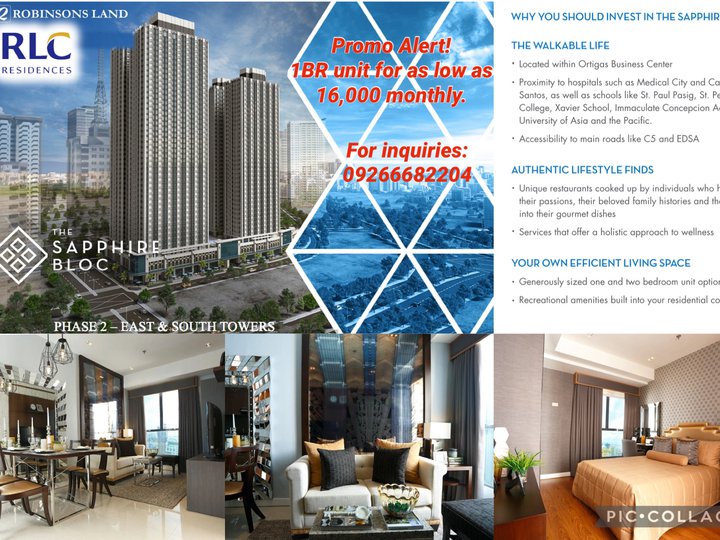 FOR SALE! The Sapphire Bloc 1 Bedroom unit for only 16k monthly