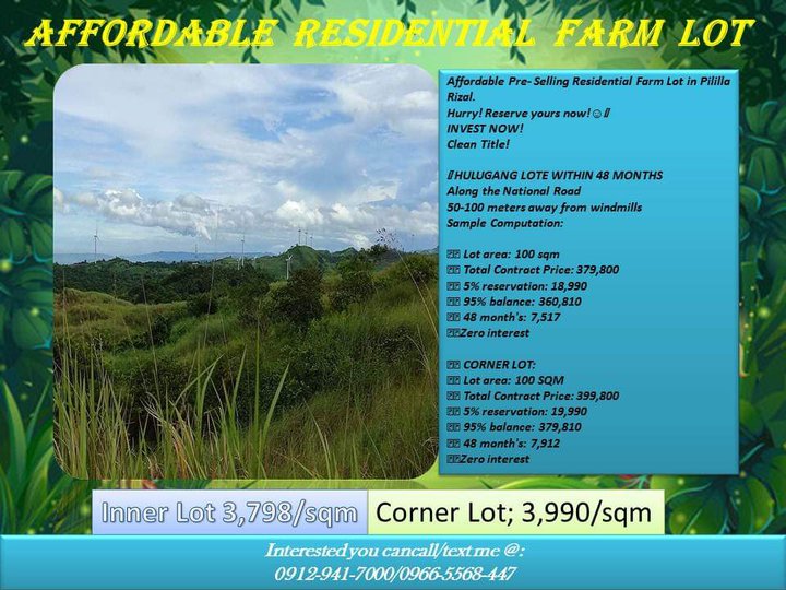 Affordable Pre- Selling Residential Farm Lot in Pililla Rizal.