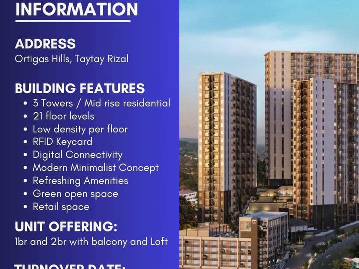 47.36 sqm 1-bedroom Condo For Sale in Taytay Rizal
