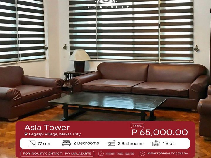 For Rent; 2BR Corner Unit Condo in Asia Tower, Makati City