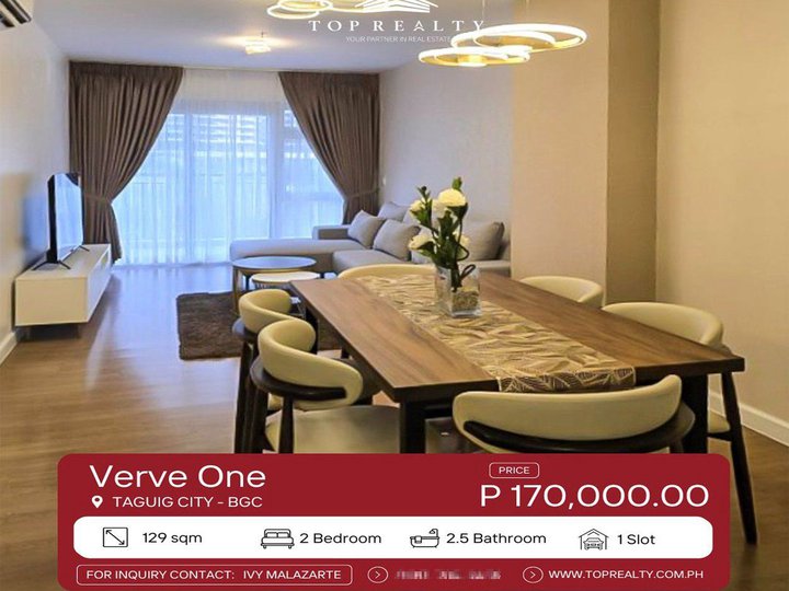 For Lease, 129 sqm 2BR Condo in BGC, Taguig at Verve Residences