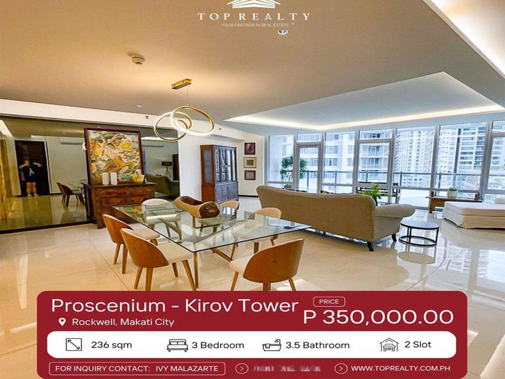 For Rent, 3BR Condominium in Kirov Tower at Proscenium, Makati City