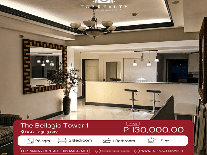 2BR Condo for Lease in Bellagio Tower 1, BGC, TAguig City