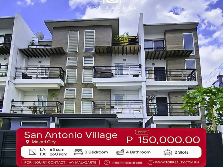 For Lease, 3 Bedroom Townhouse in San Antonio Village, Makati City