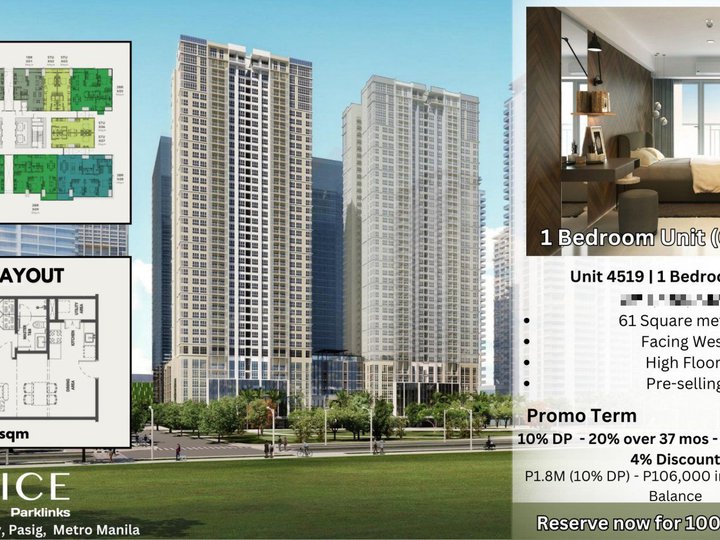 1BR Unit for Sale - Lattice at Parklinks by ALVEO Land