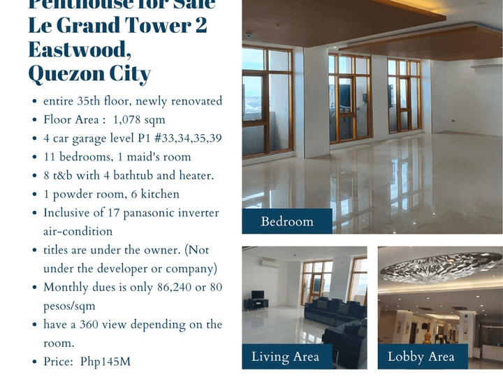 Penthouse for Sale Le Grand Tower 2 Eastwood,  Quezon City