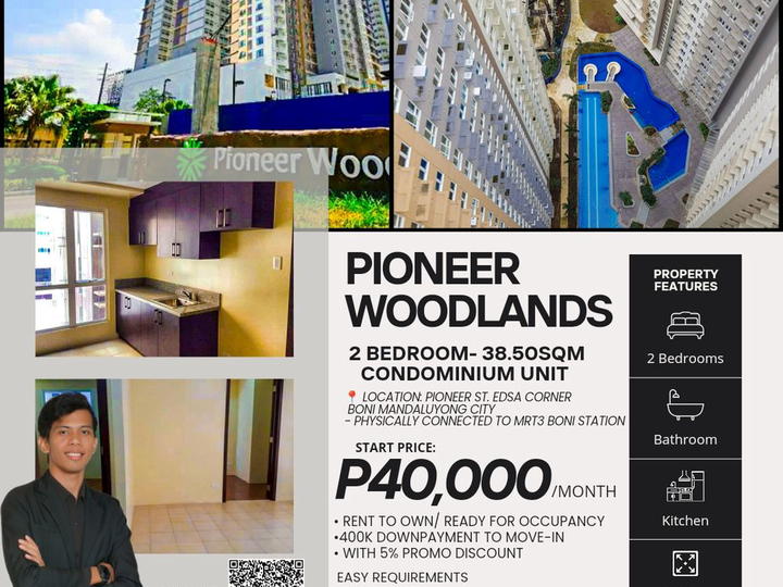 38.50 sqm 2-bedroom Condo For Sale at Pioneer Woodlands in Mandaluyong Metro Manila