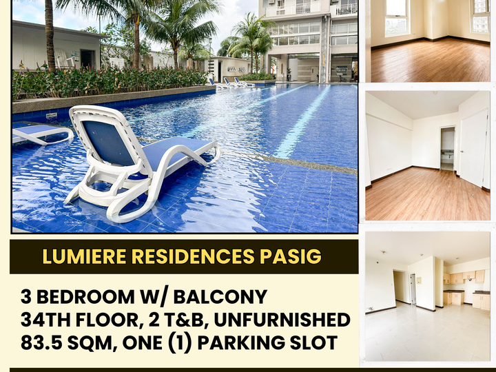 Lumiere Residences Unfurnished 3-bedroom Condo For Sale in Pasig 34th Floor