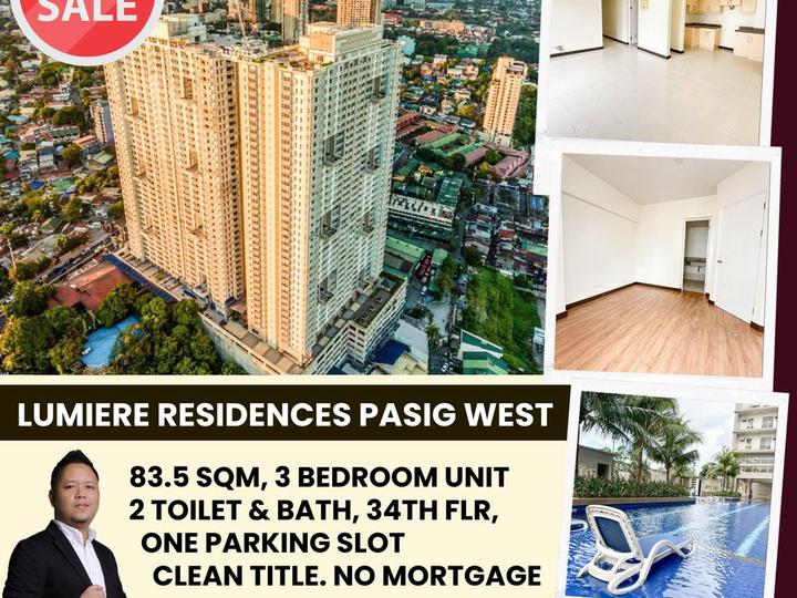 Lumiere Residences Unfurnished 3-bedroom Condo For Sale in Pasig