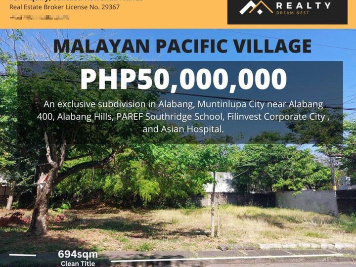 694 sqm Residential Lot For Sale in Alabang Muntinlupa Metro Manila