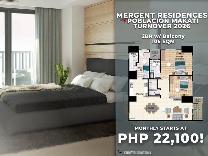 2 BR with Balcony in Mergent Residences at Poblacion Makati by Alveo