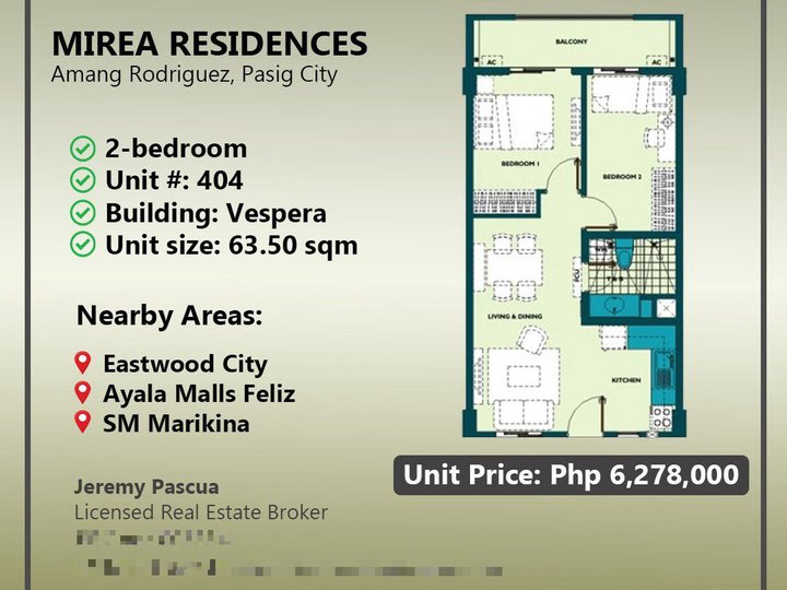 : 2-bedroom Condo Unit in Mirea Residences Pasig near Eastwood