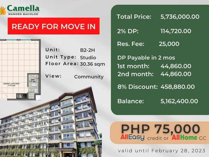 Ready to Move in Condo unit in Camella Manors Bacolod.