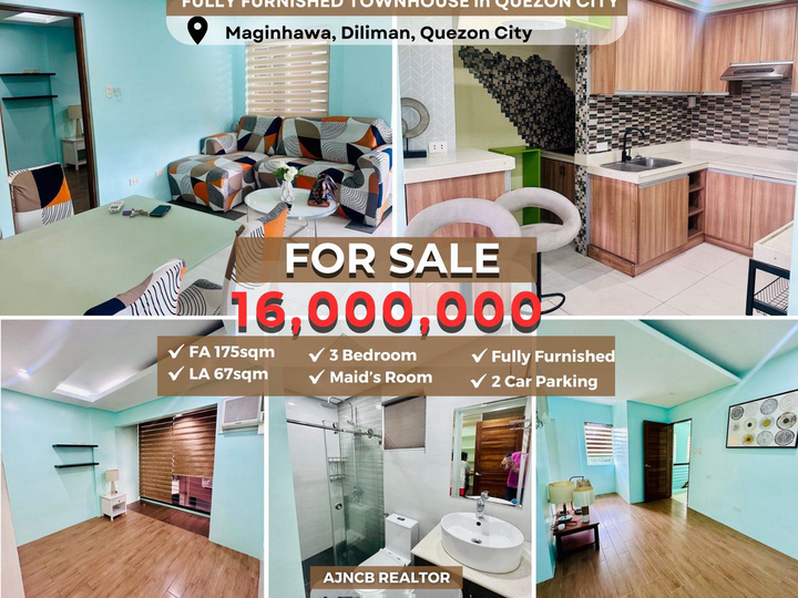 FULLY FURNISHED 3 BEDROOM TOWNHOUSE w/ 2 PARKING - DILIMAN QUEZON CITY