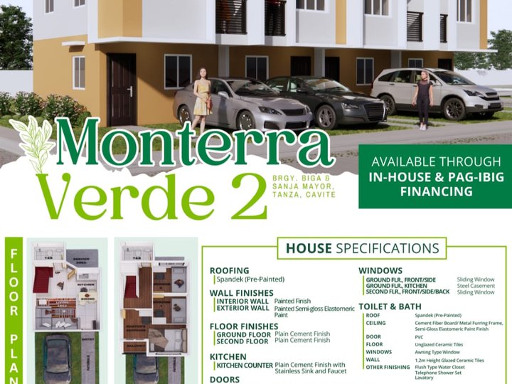 Affordable Townhouse and lot For Sale in monterra verde 2  Biga and Sanja Mayor Tanza, Cavite