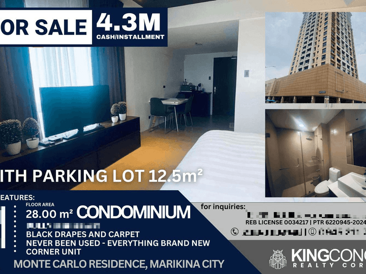 28.00 sqm 1-bedroom Monte Carlo Residence, Sta Lucia Mall Condo For Sale in Marikina Metro Manila