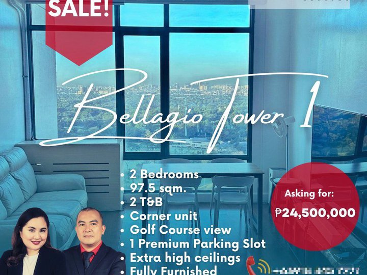 Furnished 97.50 sqm 2-bedroom Condo For Sale with Golf Course View at Bellagio 1 BGC