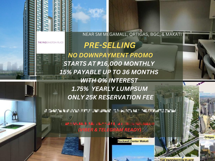 FOR SALE NO DOWNPAYMENT PROMO STUDIO, 1BR, & 2BR IN PADDINGTON PLACE MANDALUYONG NEAR SM MEGAMALL