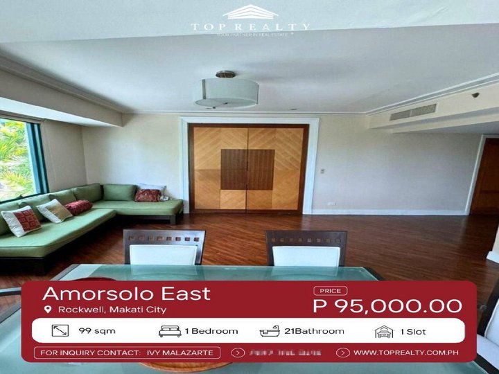 99.00 sqm 1-bedroom Condo For Rent in Rockwell Makati Metro Manila