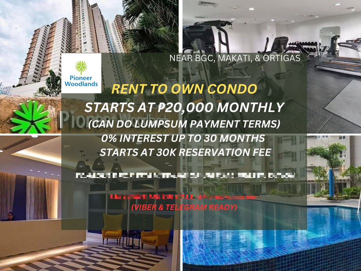 RUSH SALE STUDIO, 1BR, & 2BR RENT TO OWN CONDO(RFO) IN PIONEER WOODLANDS MANDALUYONG NEAR ORTIGAS