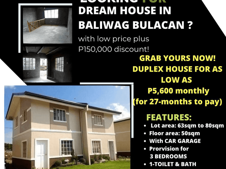 Murang Bahay Duplex House in Baliwag Bulacan with discount of P150,000
