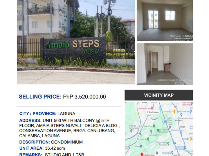 36.42 sqm Studio Condo for Sale in Nuvali Calamba Laguna