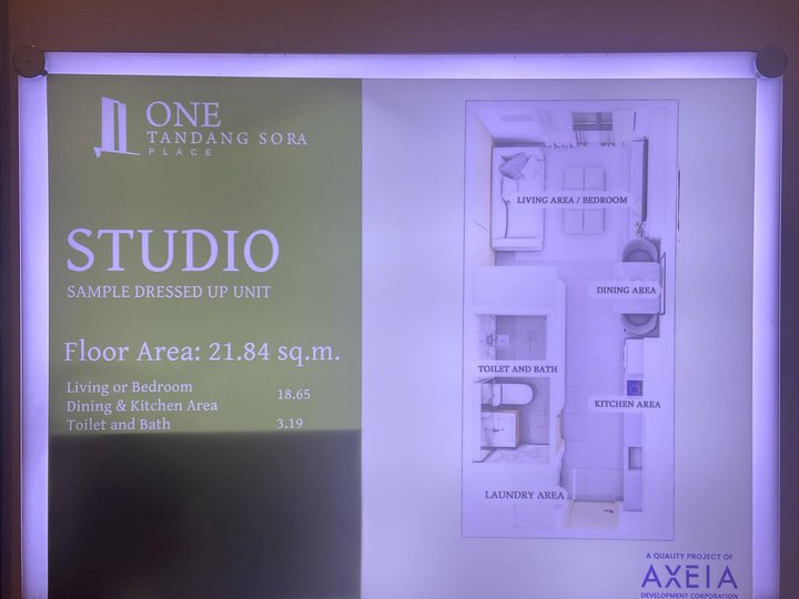 21.84 sqm Studio Condo For Sale in Tandang Sora Quezon City Bank Installments or Pag-IBIG Financing