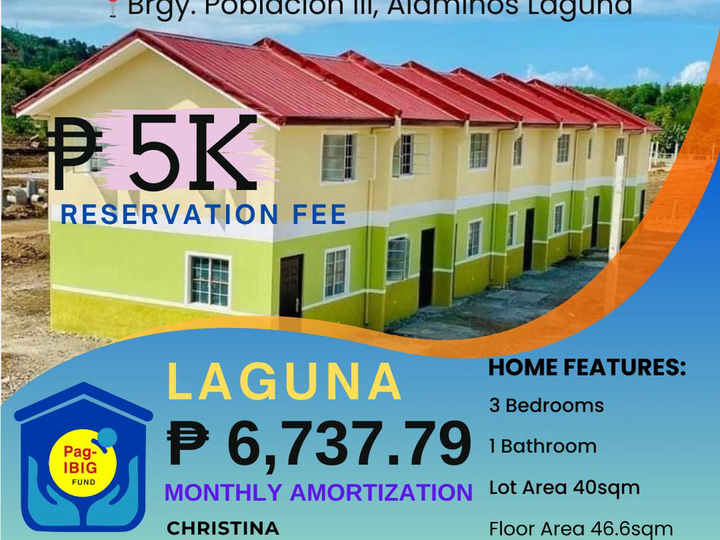 Affordable  3-bedroom Townhouse for Sale thru Pag IBIG in Alaminos Laguna for as low as 6K monthly