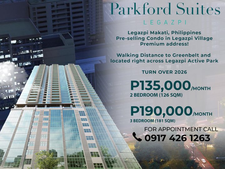 Condo in Makati near Greenbelt 135k monthly Parkford Suites Legazpi