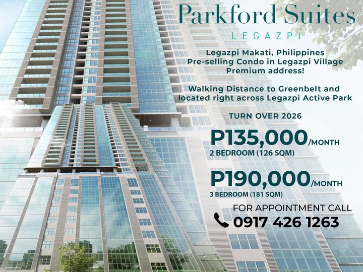 Luxury Condo in Legazpi Makati 2BR & 3BR only | 125sqm-181sqm