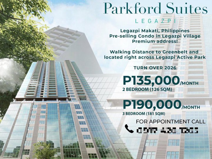 Pre-selling Luxury Condo Parkford Suites Legazpi - 3 Bedroom (181sqm)