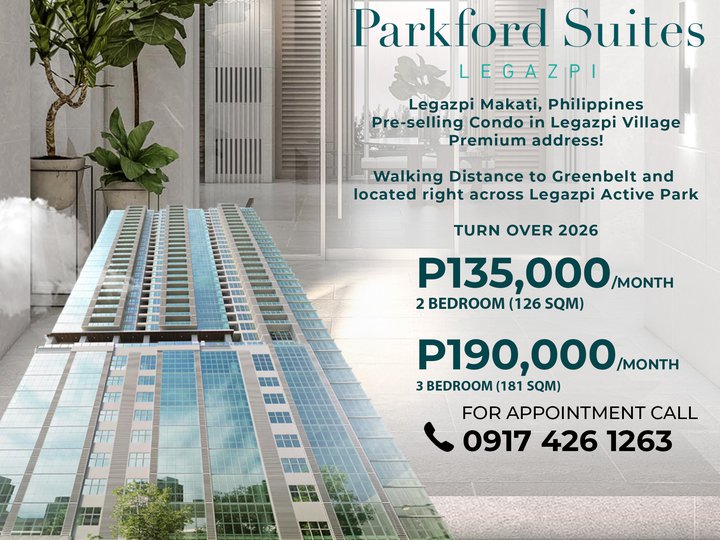 For Sale - Parkford Suites Legazpi - 2 BR 126 sqm P45,000,000
