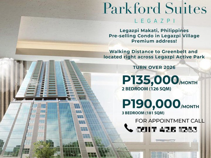 126 sqm 2Bedroom Unit For Sale in Makati - Parkford Suites Legazpi