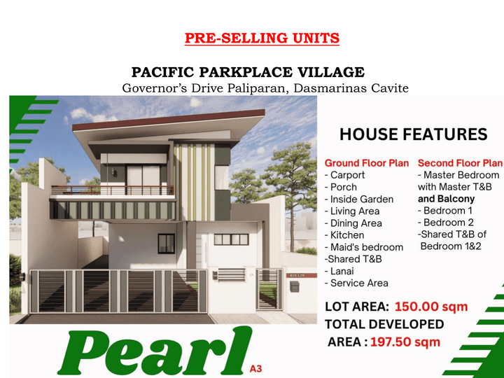 IC-Pacific Parkplace / Pearl 4-bedroom Single Detached House & Lot For Sale in Dasmarinas Cavite