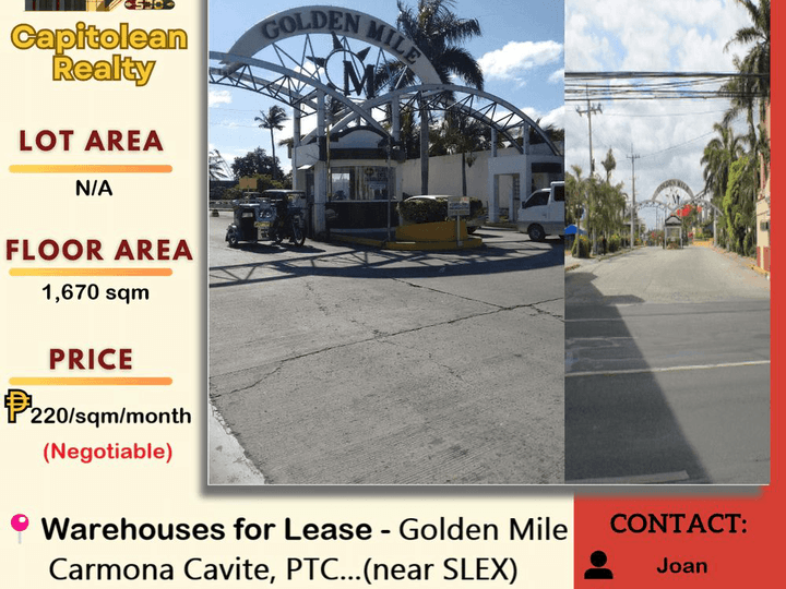 Warehouse for Lease in Golden Mile Carmona Cavite, near SLEX