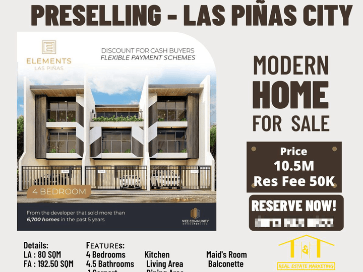 4-bedroom Townhouse For Sale in The Elements Las Piñas Metro Manila