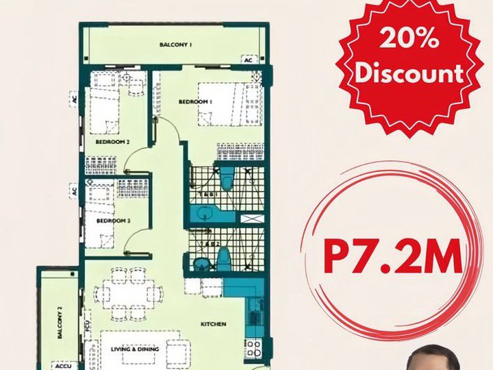 78.00sqm Ready for Occupancy 3 Bedroom Condo for sale in Pasig Mirea Residences