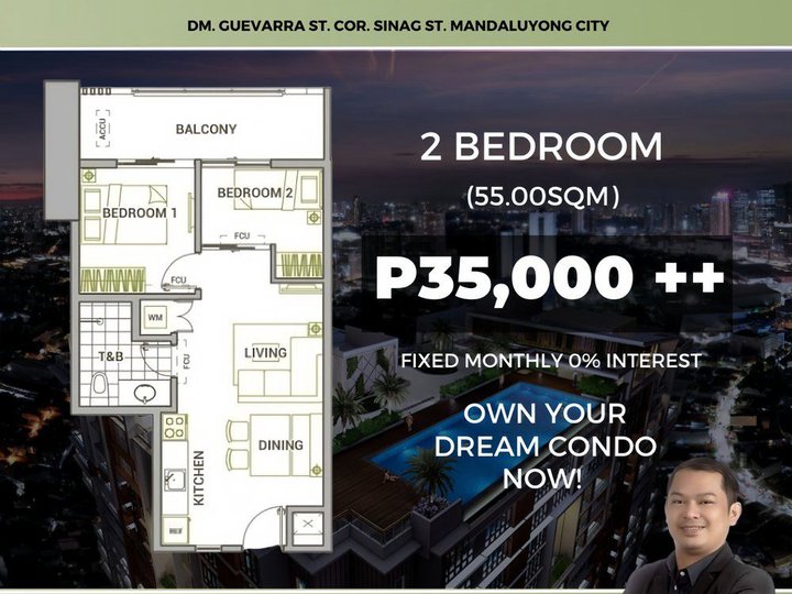 55.00sqm Sage Residences 2 Bedroom Pre-selling condo for sale in Mandaluyong City