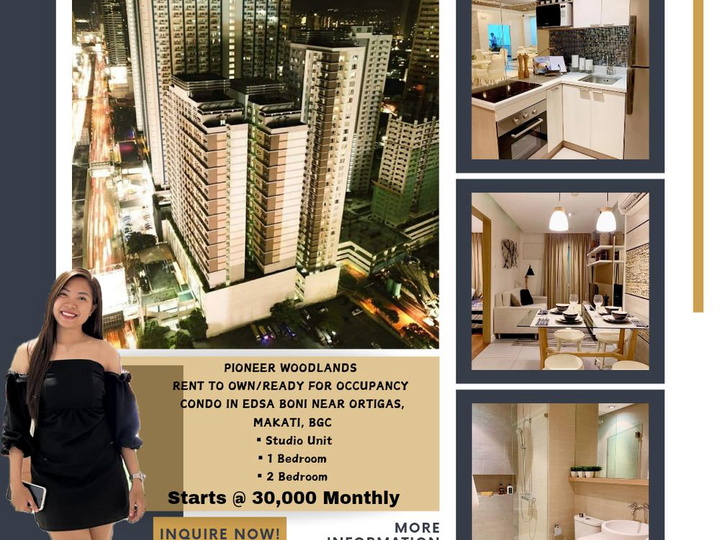 Studio Unit For Sale in Mandaluyong Metro Manila Pioneer Woodlands Rent to Own