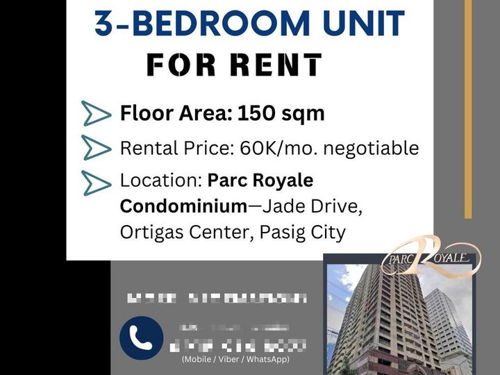 3-Bedroom Residential Condo For Rent in Ortigas Center Pasig