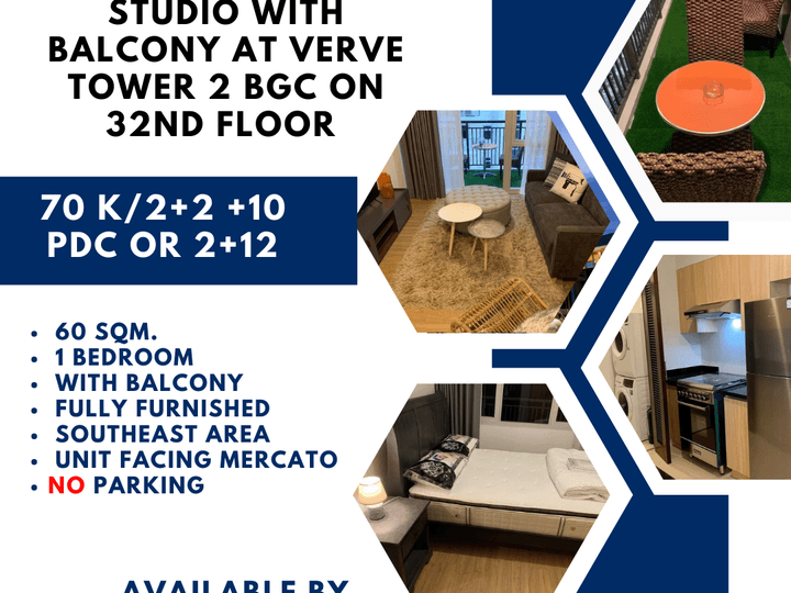 60.00 sqm Condo For Rent AT VERVE TOWER 2 BGC on 32nd floor