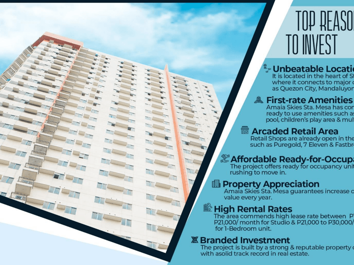 HIGH-RISE CONDOMINIUM | PRE-SELLING | 1-BEDROOM UNIT in Amaia Skies Sta. Mesa, Manila