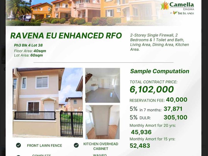 Brandnew 2-bedroom Single Attached House For Sale in Camella Dasmarinas Cavite