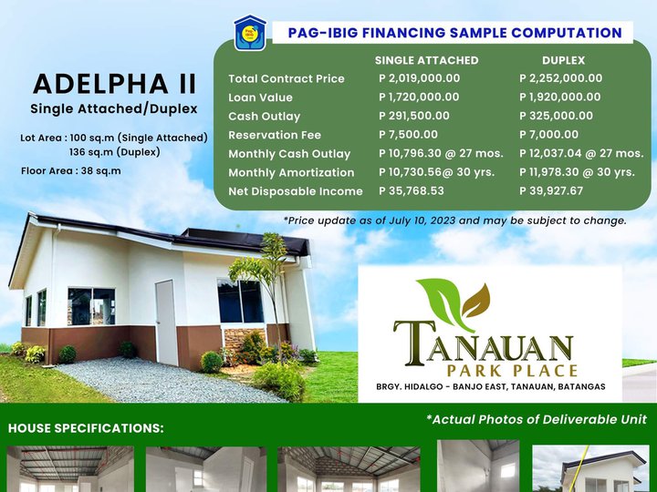 Pre-selling 2-bedroom Single Attached House For Sale thru Pag-IBIG