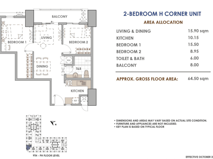 64.50 sqm 2-bedroom Condo with balcony + tandem parking For Sale in Pasay Metro Manila