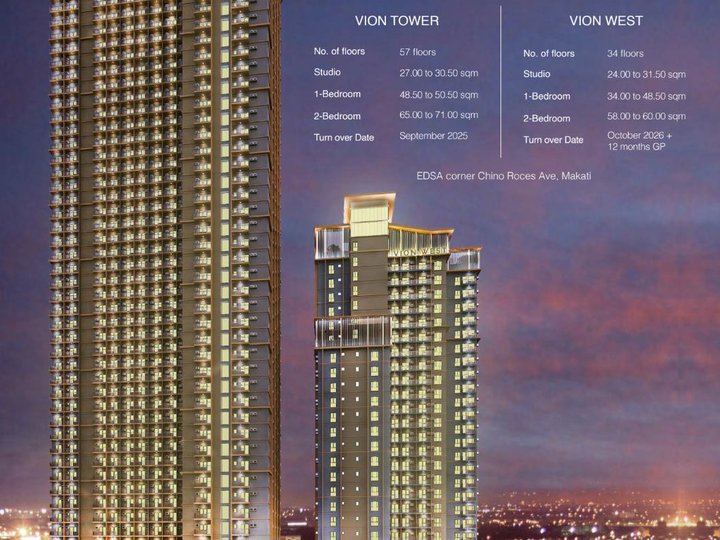 VION TOWER Studio Unit, 28.00 sqm For Sale in Makati Metro Manila