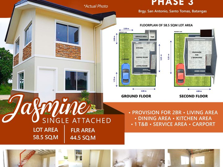 Jasmine Single Attached 2-3BR 1TB with Carport in Sto.Tomas City Bata
